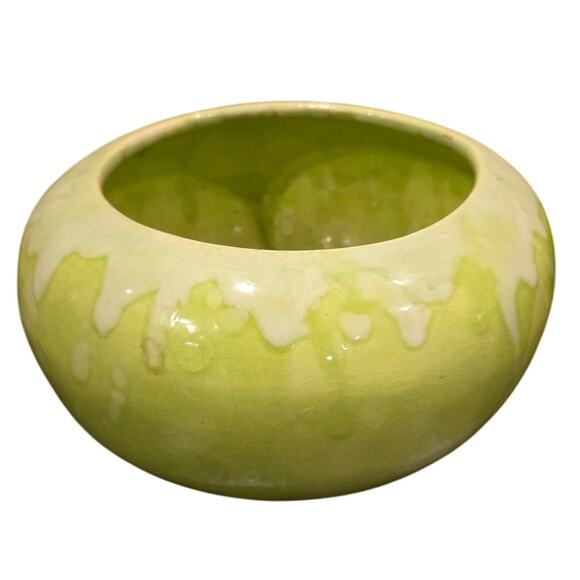 Frank Moreno Mid Century Rare Bowl Planter Pottery Drip Glaze Lime Green 10” - Picture 1 of 7